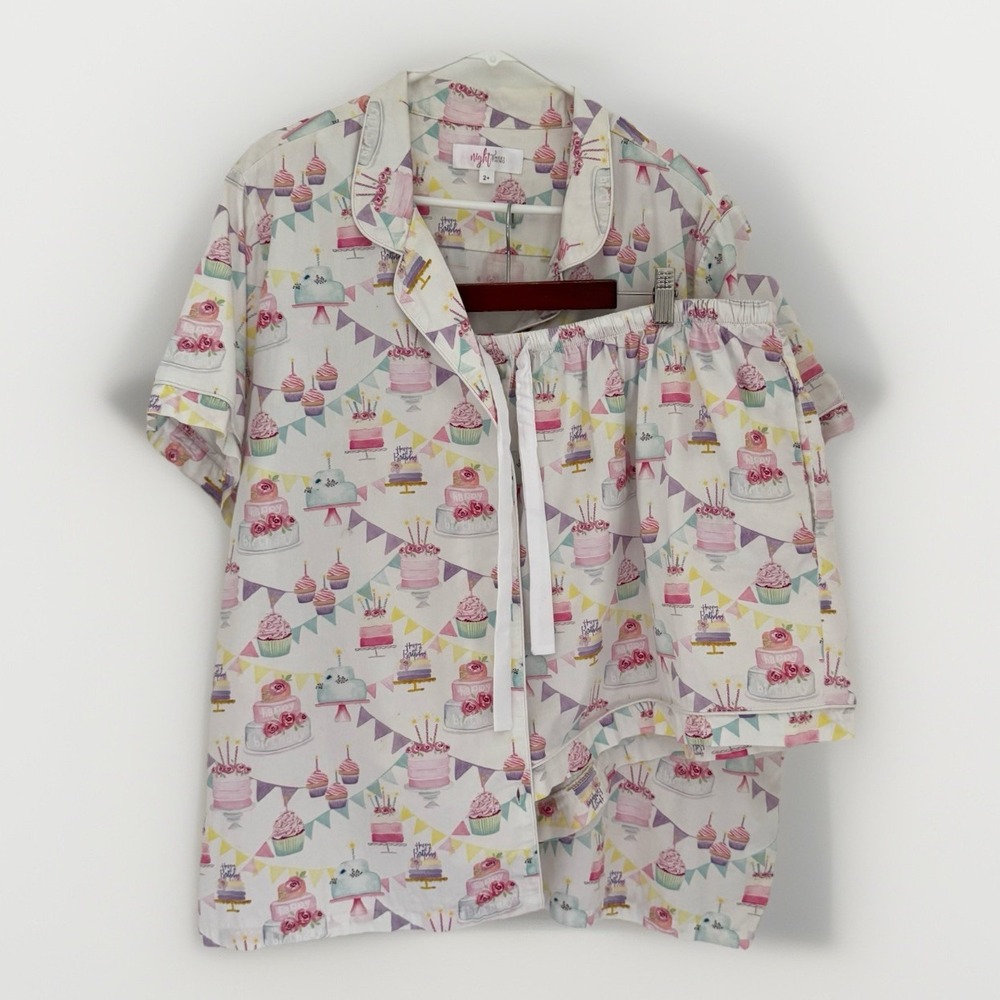 NIGHT SWEET THING Pajama Set Women Plus 2X White 100% Cotton Comfy Breathable